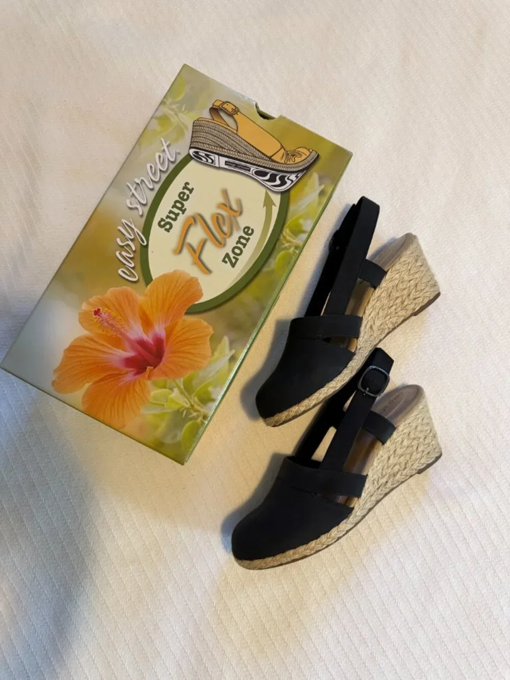 Easy Street Espadrille Wedge Sandal, Size 8 Black